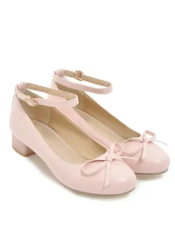 Best Retro Stage Round Toe Solid Buckle Bow High Heels
