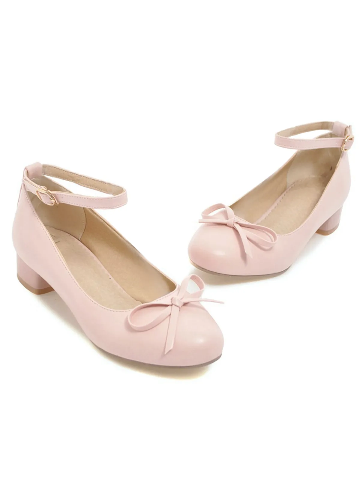 Best Retro Stage Round Toe Solid Buckle Bow High Heels