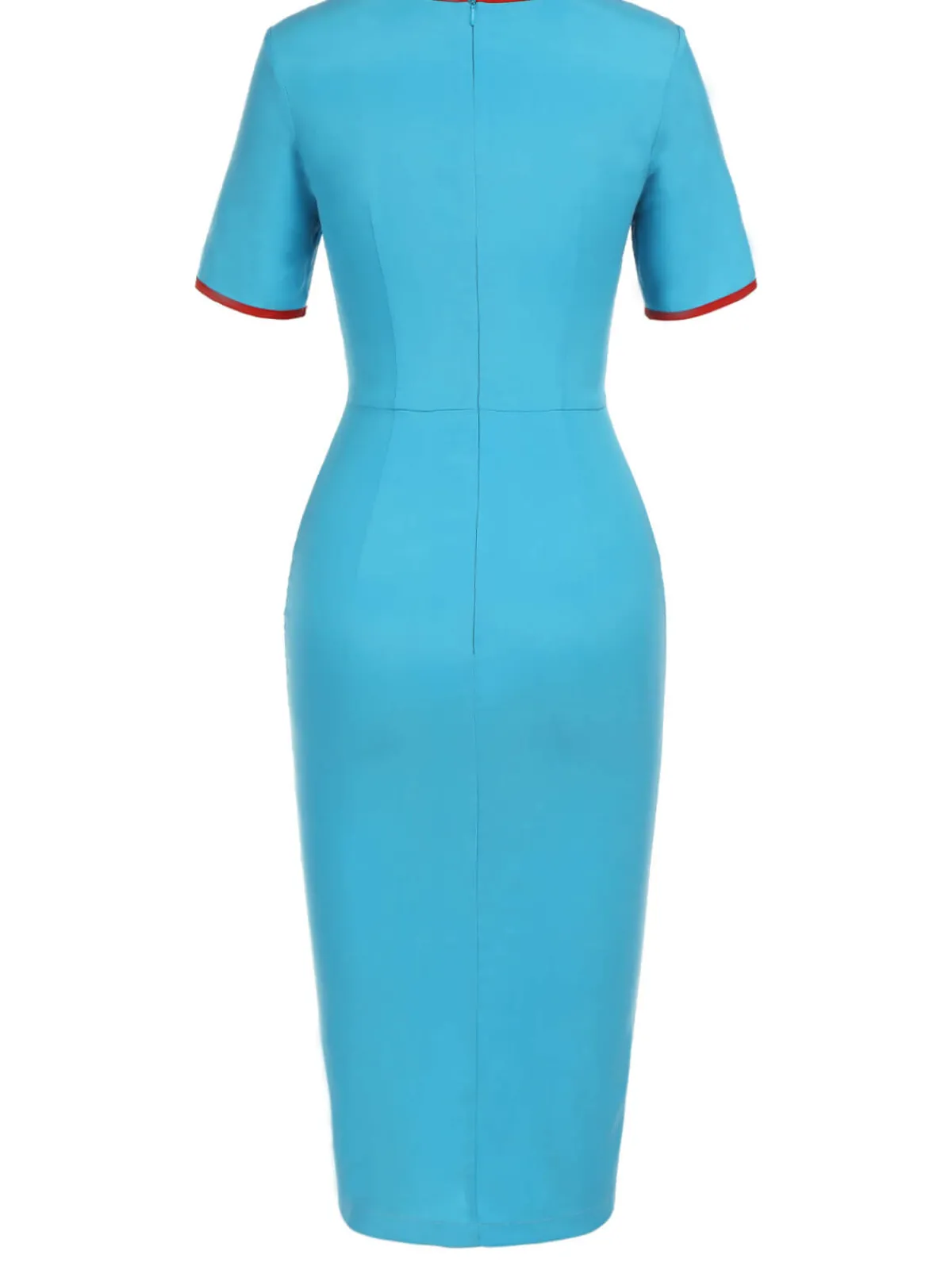 Hot Retro Stage 1960s Button Pencil Dress Royal Blue & Red