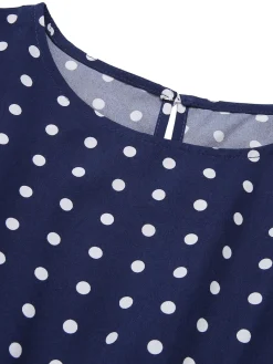 Best Retro Stage 1940s Polka Dots Belt Cap Dress Royal Blue