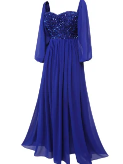Online Retro Stage 1920s Sequined Sweetheart Neck Maxi Dress Royal Blue