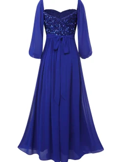 Online Retro Stage 1920s Sequined Sweetheart Neck Maxi Dress Royal Blue
