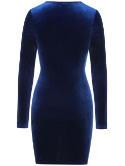 Clearance Retro Stage 1960s Solid Long Sleeve Velvet Dress Royal Blue