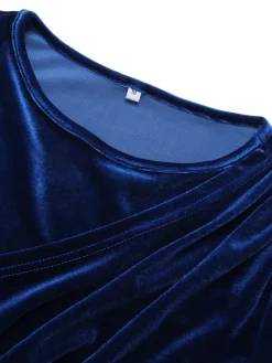 Clearance Retro Stage 1960s Solid Long Sleeve Velvet Dress Royal Blue