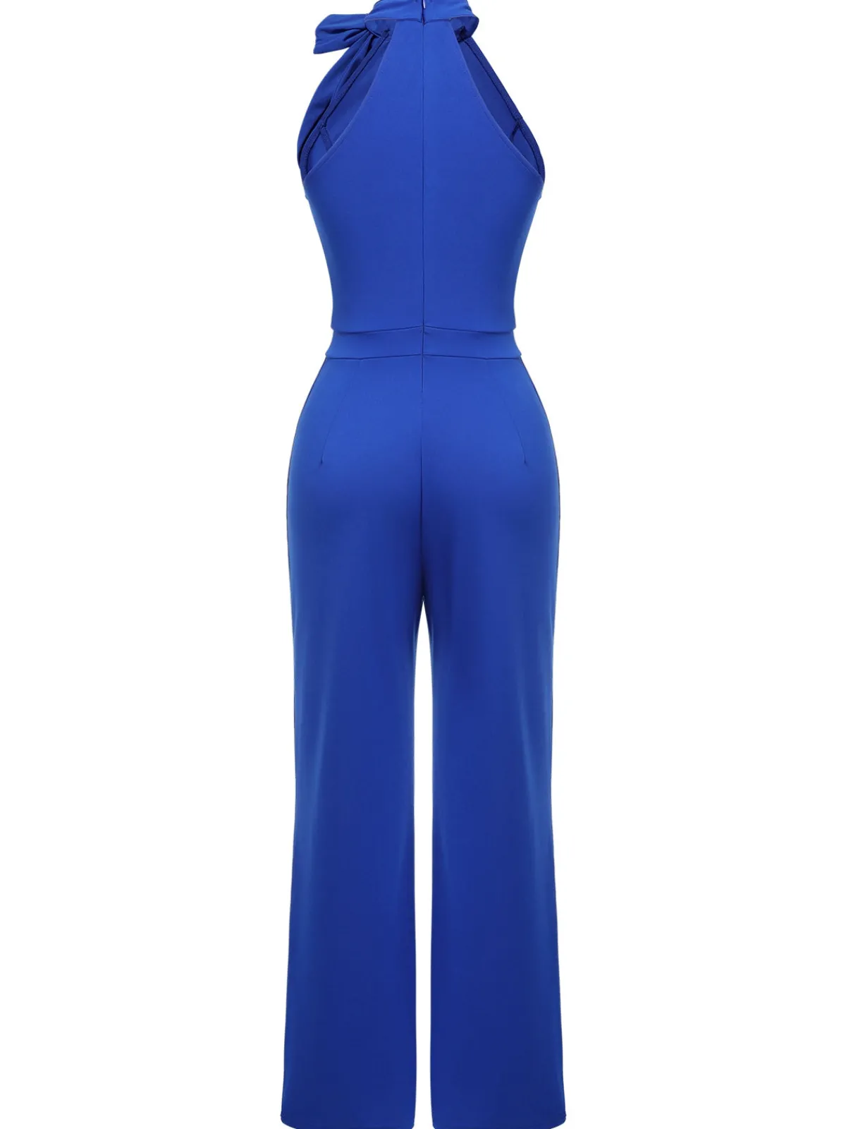 Best Retro Stage 1930s Tie Neck Jumpsuit Royal Blue