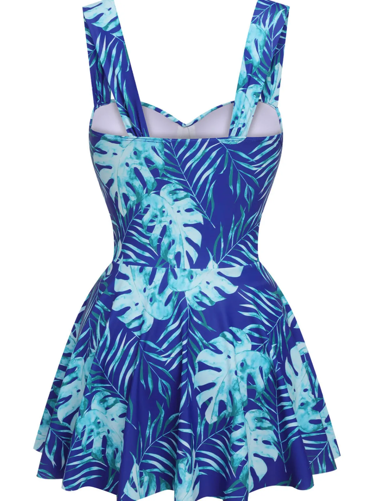 New Retro Stage 1960s Tropical Plants Swimsuit Set Royal Blue