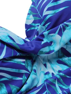New Retro Stage 1960s Tropical Plants Swimsuit Set Royal Blue
