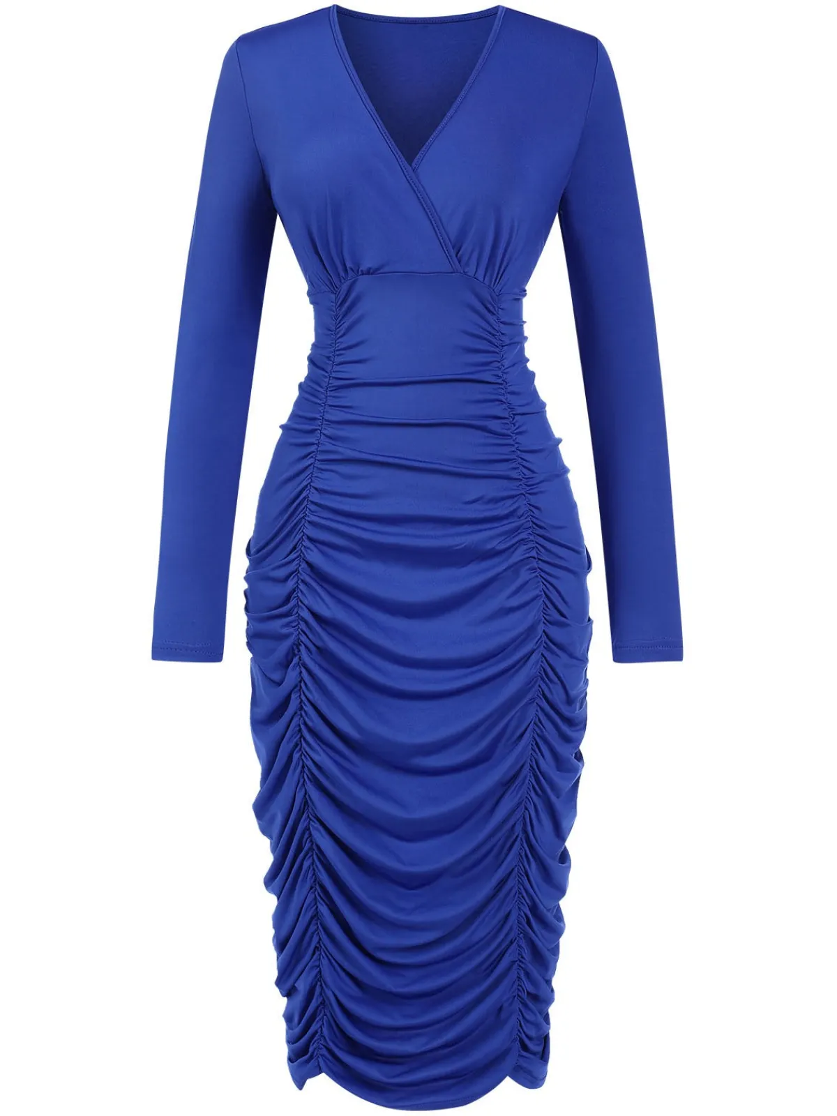 Clearance Retro Stage 1960s V-Neck Pleated Dress Royal Blue