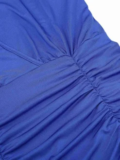 Clearance Retro Stage 1960s V-Neck Pleated Dress Royal Blue