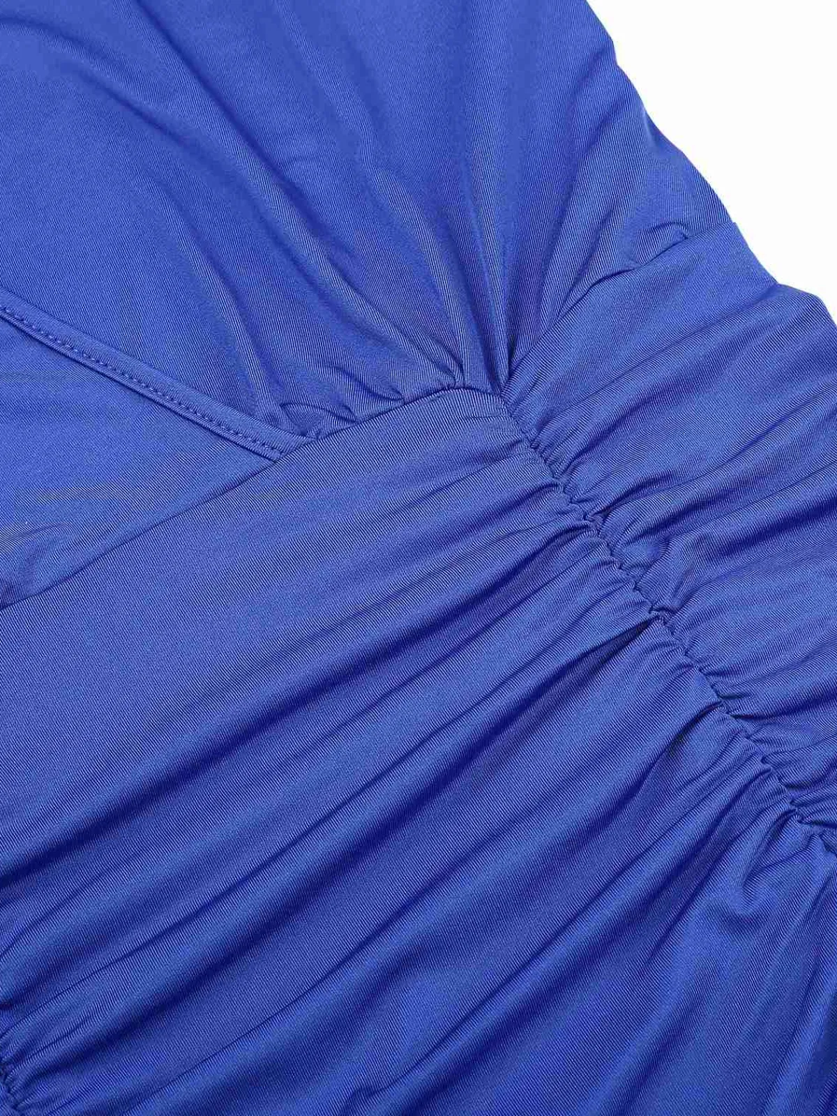 Clearance Retro Stage 1960s V-Neck Pleated Dress Royal Blue