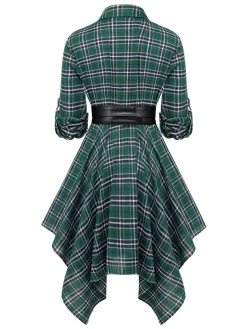 New Retro Stage 1950s 3/4 Sleeve Plaid Belt Dress