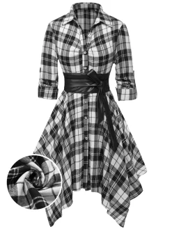 New Retro Stage 1950s 3/4 Sleeve Plaid Belt Dress