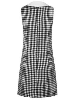 Hot Retro Stage 1960s Acetate Gingham Plaid Shift Dress Black