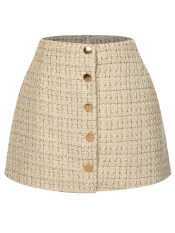 Fashion Retro Stage 1960s A-Line Button Solid Skirt