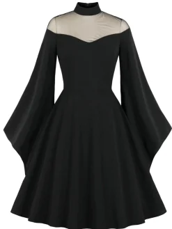 New Retro Stage 1950s Angel Sleeve Solid Swing Dress