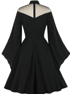 New Retro Stage 1950s Angel Sleeve Solid Swing Dress