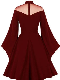 New Retro Stage 1950s Angel Sleeve Solid Swing Dress