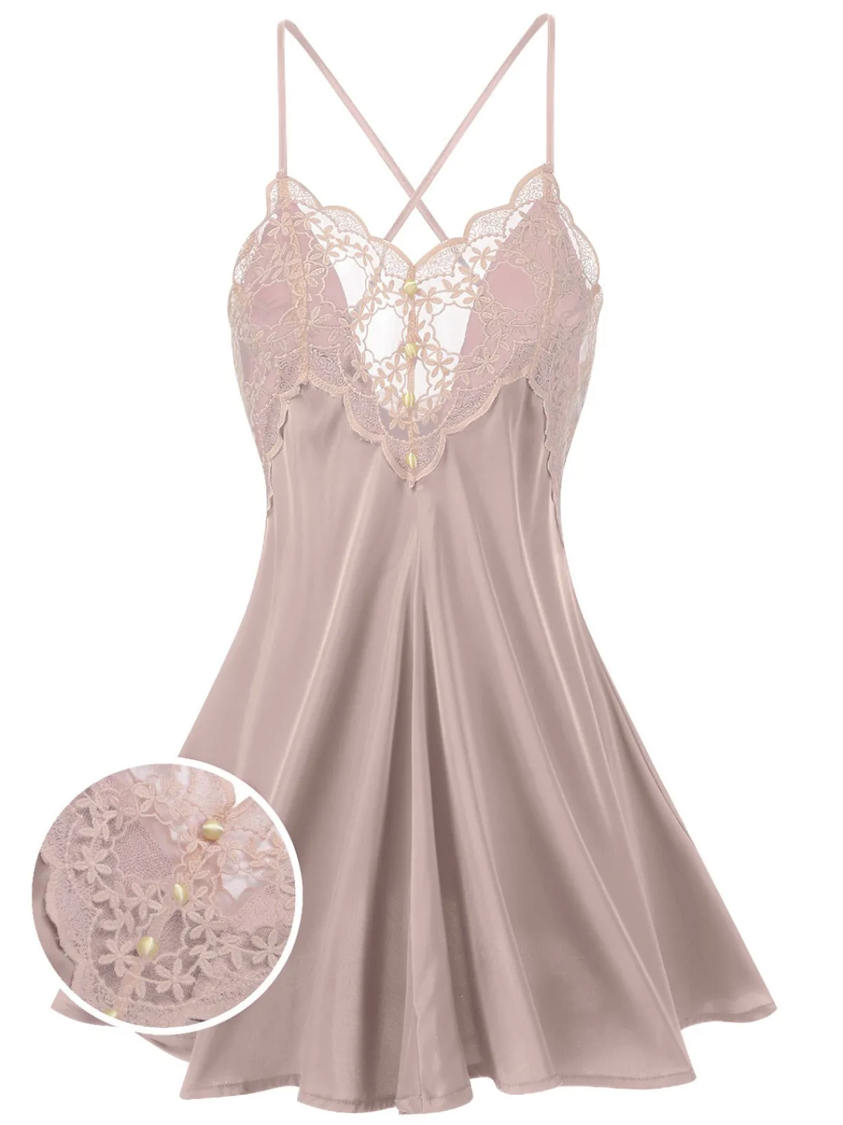 Discount Retro Stage 1950s Back Straps Lace Satin Nightdress