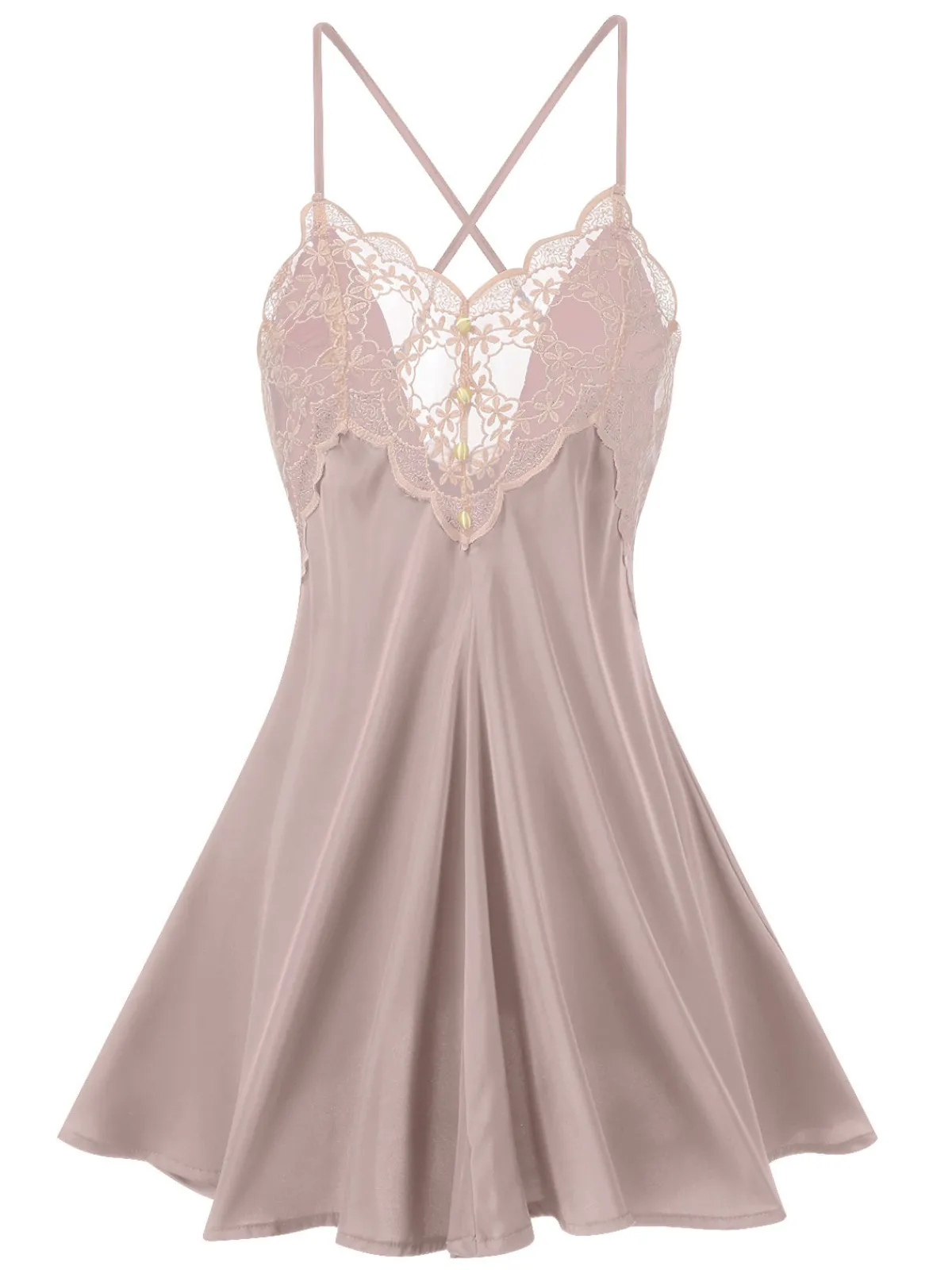Discount Retro Stage 1950s Back Straps Lace Satin Nightdress