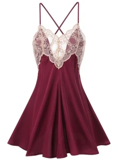 Discount Retro Stage 1950s Back Straps Lace Satin Nightdress