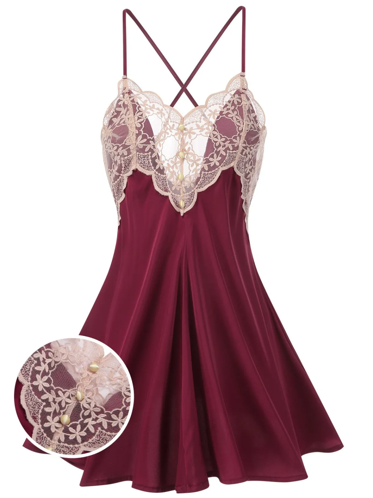 Clearance Retro Stage 1950s Back Straps Lace Satin Nightdress