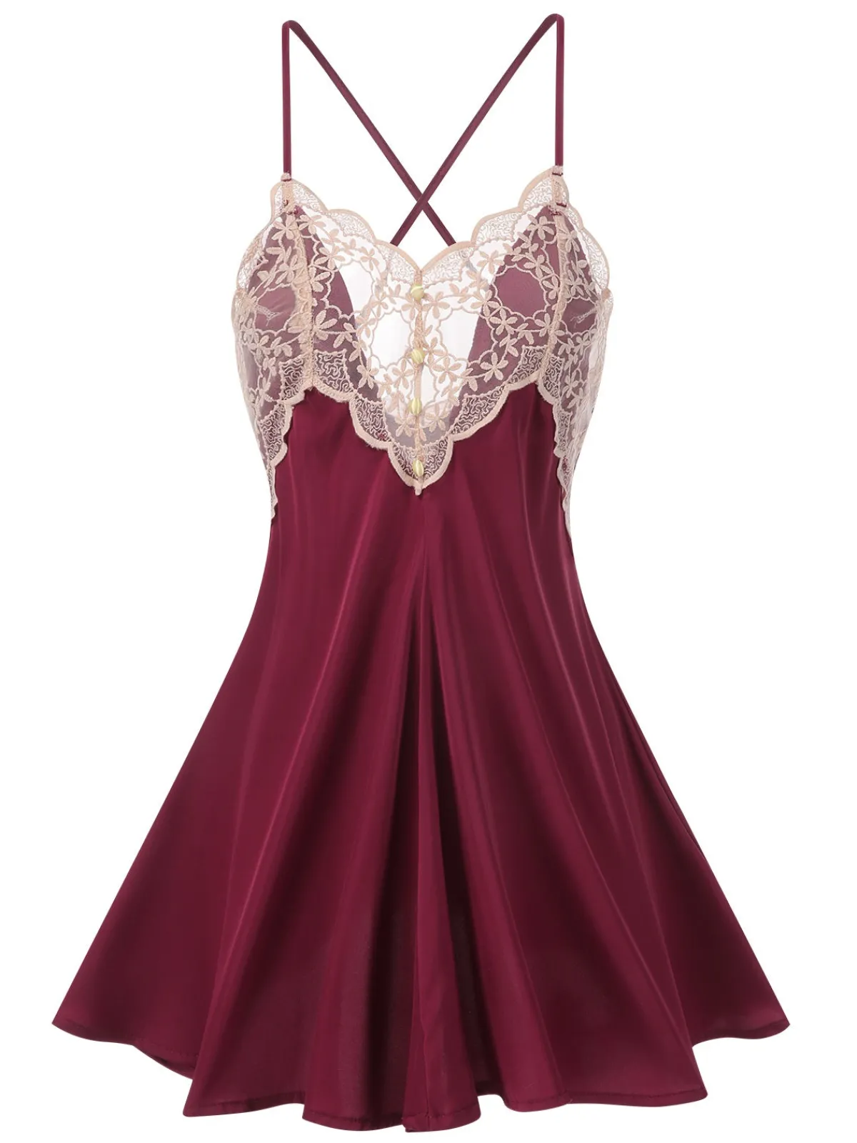 Clearance Retro Stage 1950s Back Straps Lace Satin Nightdress