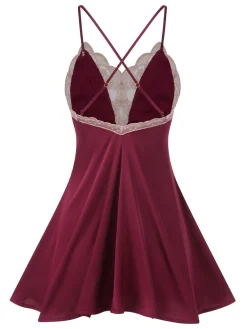 Clearance Retro Stage 1950s Back Straps Lace Satin Nightdress