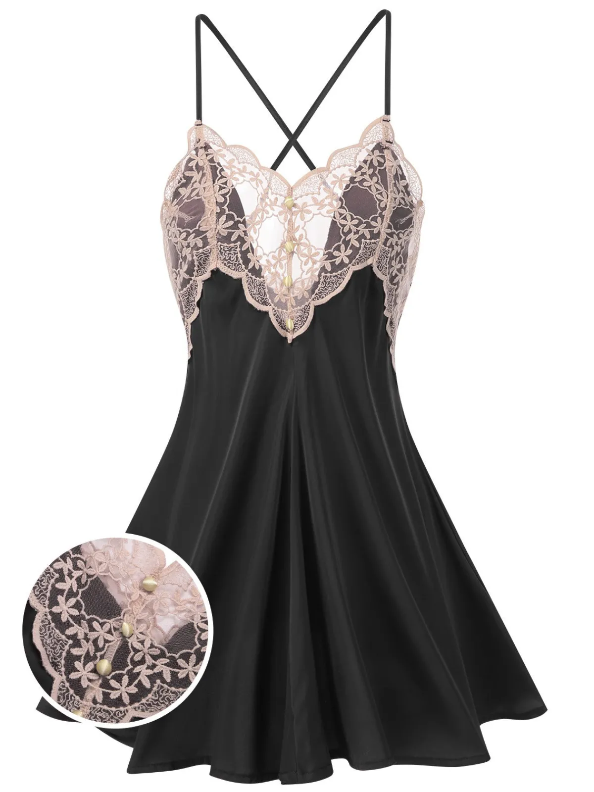 Clearance Retro Stage 1950s Back Straps Lace Satin Nightdress