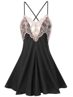 Clearance Retro Stage 1950s Back Straps Lace Satin Nightdress
