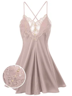 Clearance Retro Stage 1950s Back Straps Lace Satin Nightdress