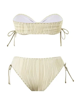 Clearance Retro Stage 1950s Bandeau Sand-Ripple Jeweled Starfish Bikini Set Beige