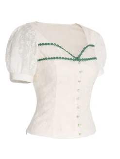 Sale Retro Stage 1950s Lace Puff Sleeve Button Blouse Beige