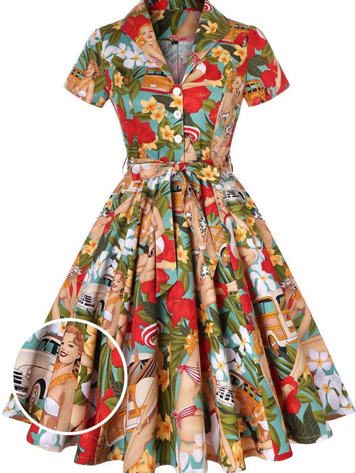 Best Retro Stage 1950s Bikini Girls Swing Dress Multi