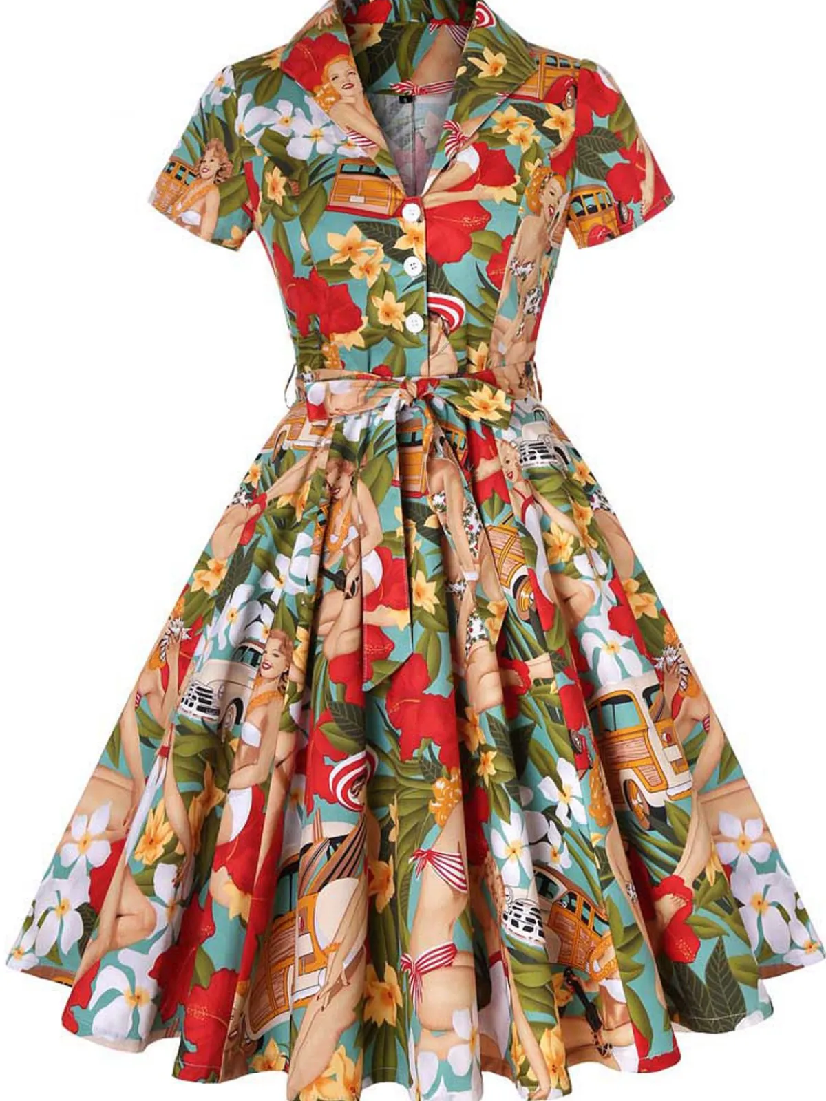 Best Retro Stage 1950s Bikini Girls Swing Dress Multi