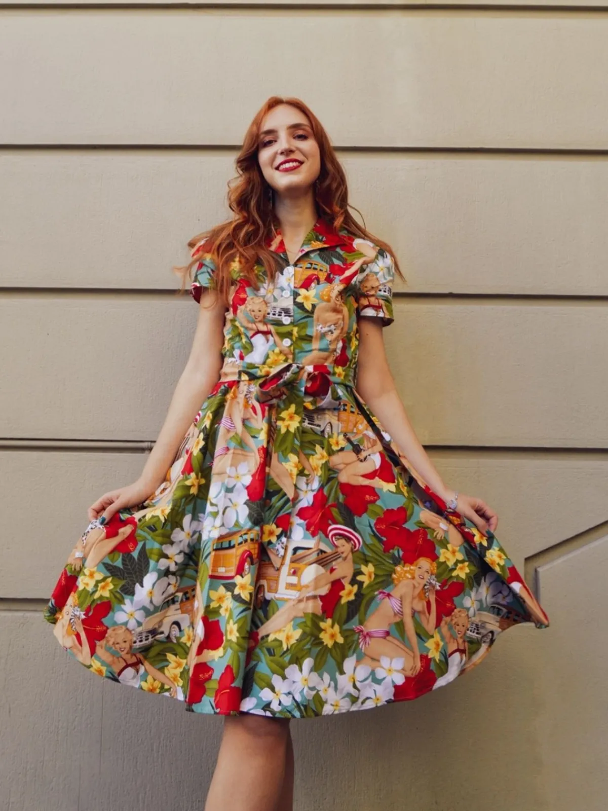 Best Retro Stage 1950s Bikini Girls Swing Dress Multi