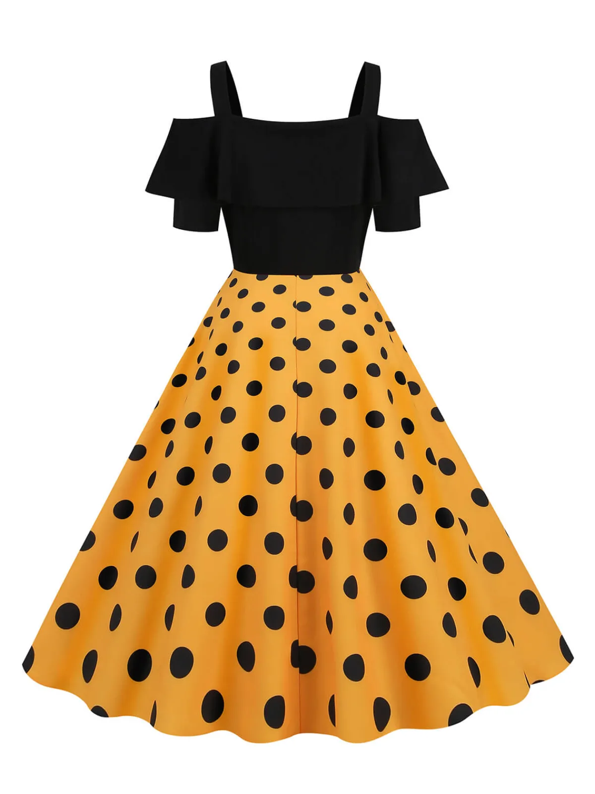 Clearance Retro Stage 1950s Black Patchwork Polka Dot Strap Dress