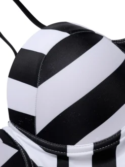 Hot Retro Stage 1960s Black White Contrast Stripes Swimsuit Black & White