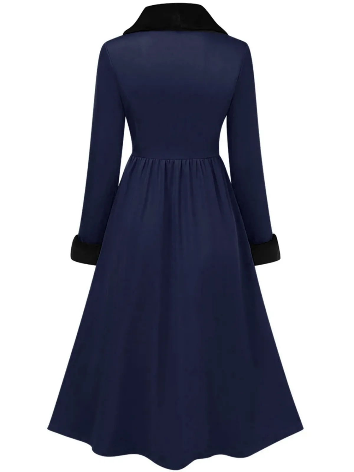 Outlet Retro Stage 1950s Blue And Black Fur Collar Coat