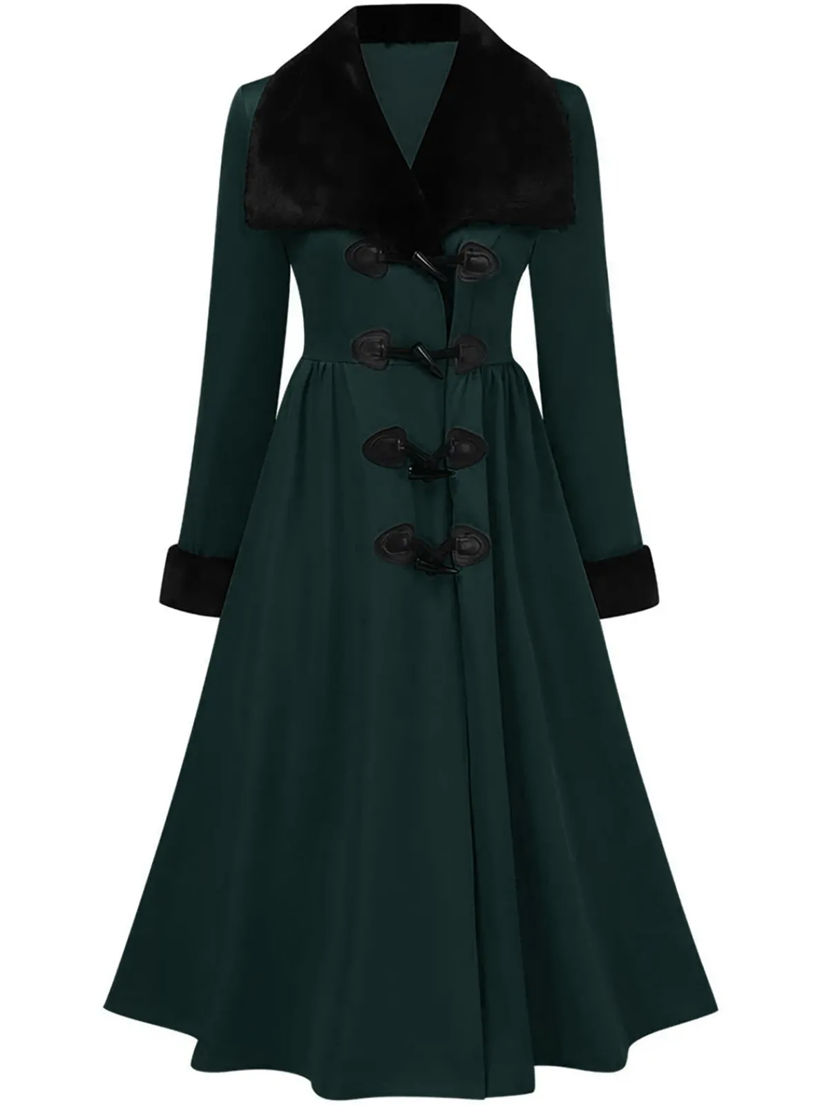 Outlet Retro Stage 1950s Blue And Black Fur Collar Coat