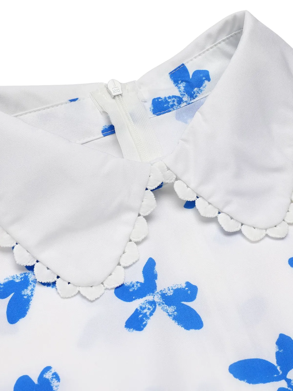 New Retro Stage 1940s Blue Butterfly Doll Neck Dress White