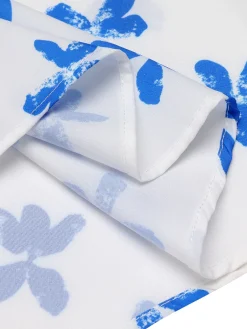 New Retro Stage 1940s Blue Butterfly Doll Neck Dress White