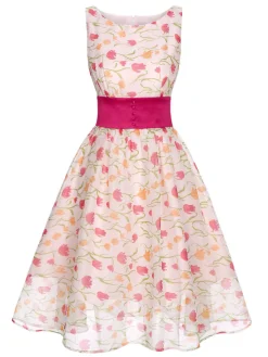 Hot Retro Stage 1950s Boat Neck Tulip Button Sleeveless Dress Multicolor