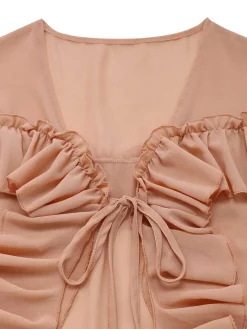 Discount Retro Stage 1970s Boho Cascading Ruffles Solid Blouse