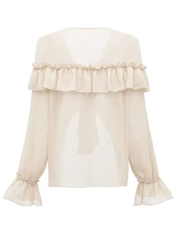 Discount Retro Stage 1970s Boho Cascading Ruffles Solid Blouse
