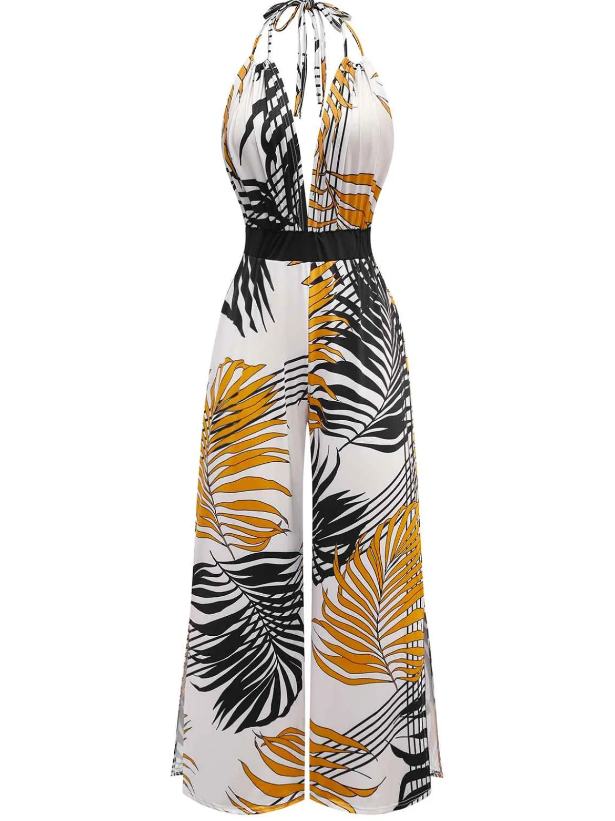 New Retro Stage 1970s Boho Lace-up Halter Jumpsuit Floral