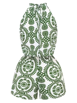 Online Retro Stage 1970s Boho Irregular Print Romper