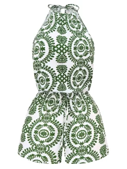 Online Retro Stage 1970s Boho Irregular Print Romper