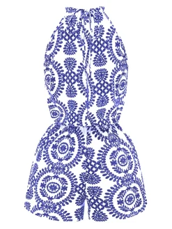 Online Retro Stage 1970s Boho Irregular Print Romper