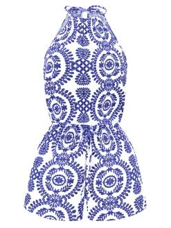 Online Retro Stage 1970s Boho Irregular Print Romper