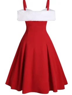 Clearance Retro Stage 1950s Bow Cold Shoulder Swing Dress